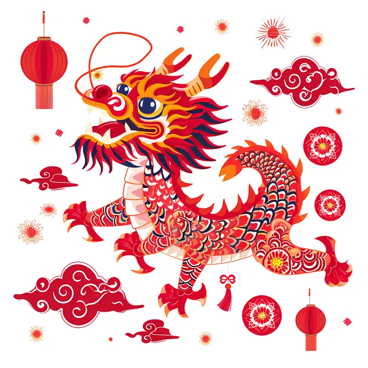 Red Dragon with Lanterns