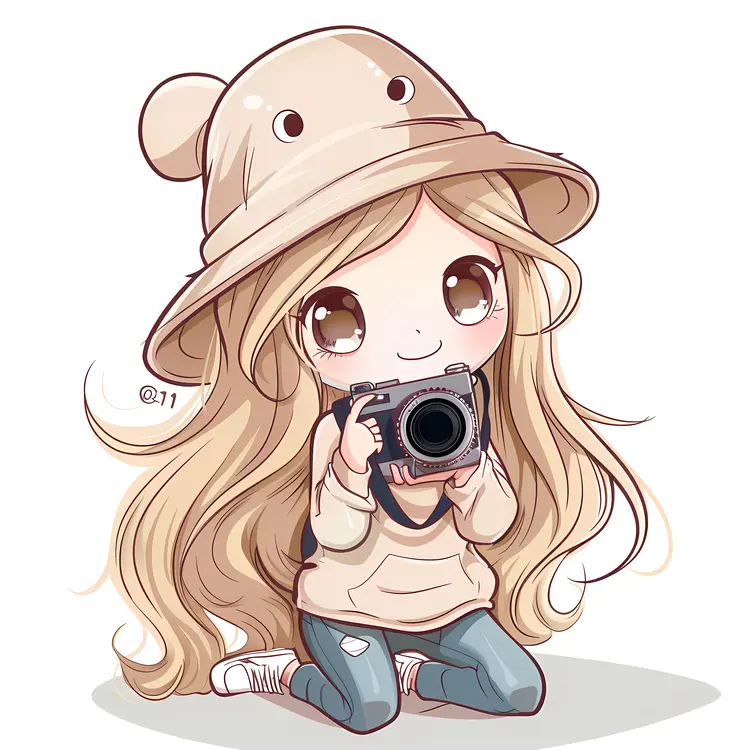 Cute Girl with Camera and Hat