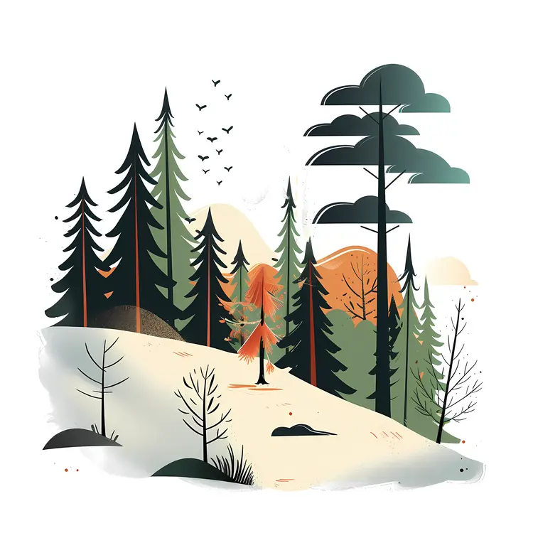 Serene Forest Landscape with Birds