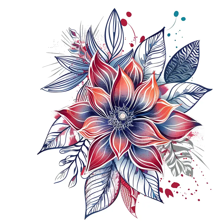 Red and Blue Flower Illustration