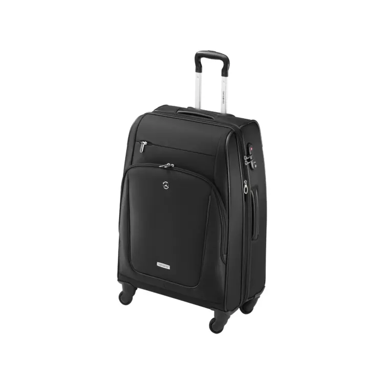 Black suitcase with front pocket for travel