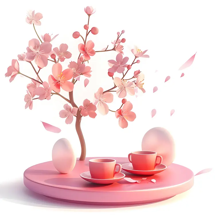 Pink Tea Set with Cherry Blossoms