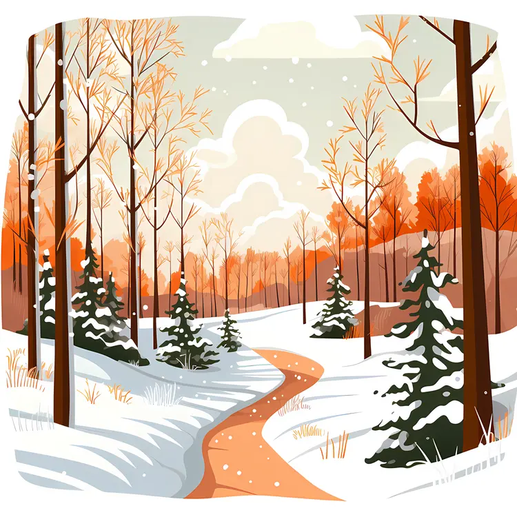 Snowy Forest Path in Winter