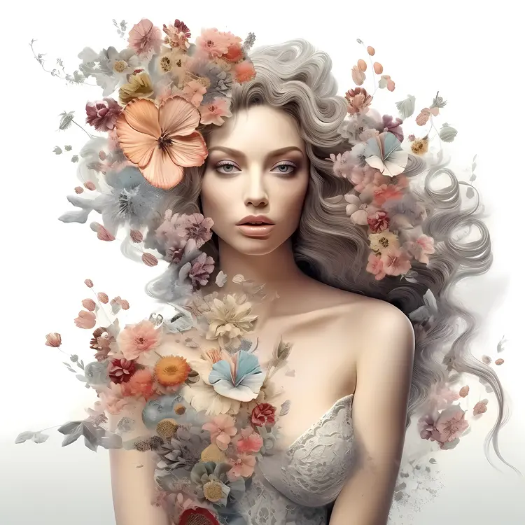 Beautiful Woman with Floral Hair Illustration