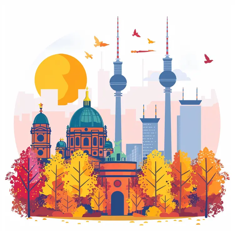 City Skyline with Autumn Trees
