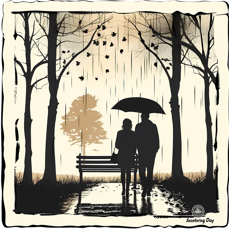 Couple Walking with an Umbrella for Sauntering Day