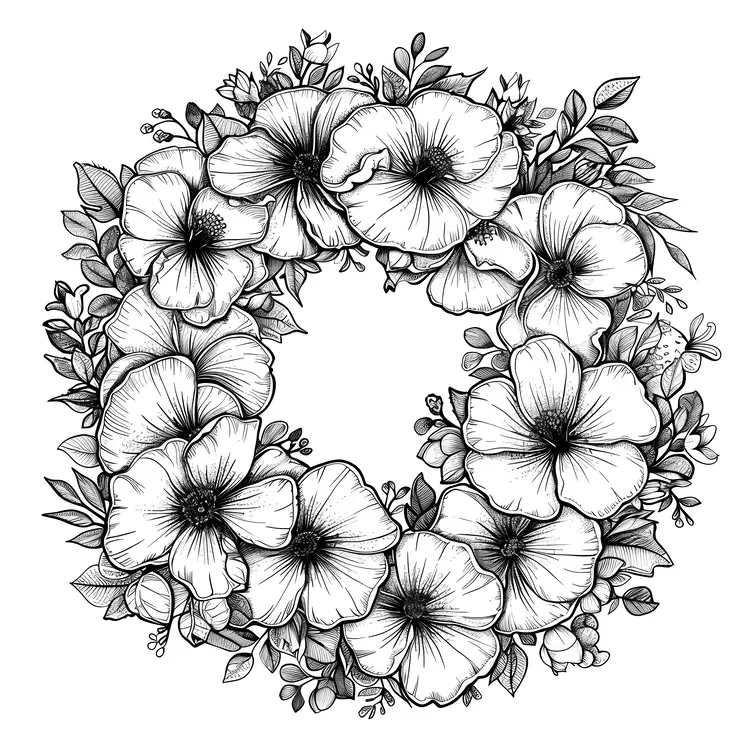 Black and White Floral Wreath