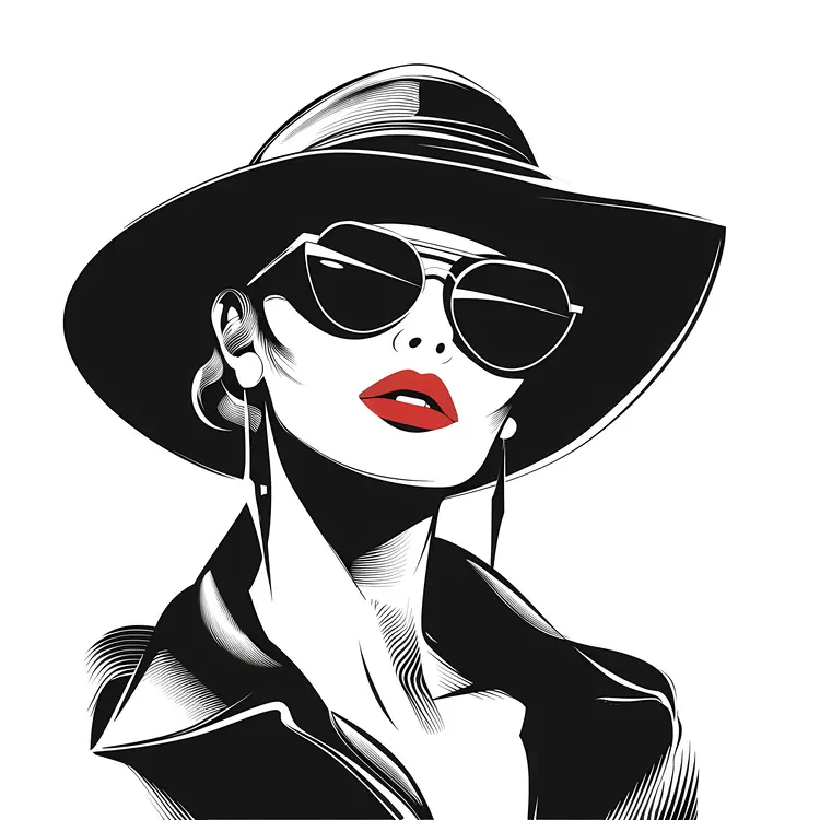 Stylish Woman with Hat and Sunglasses