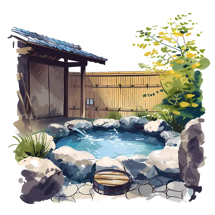 Japanese Hot Spring with Traditional House