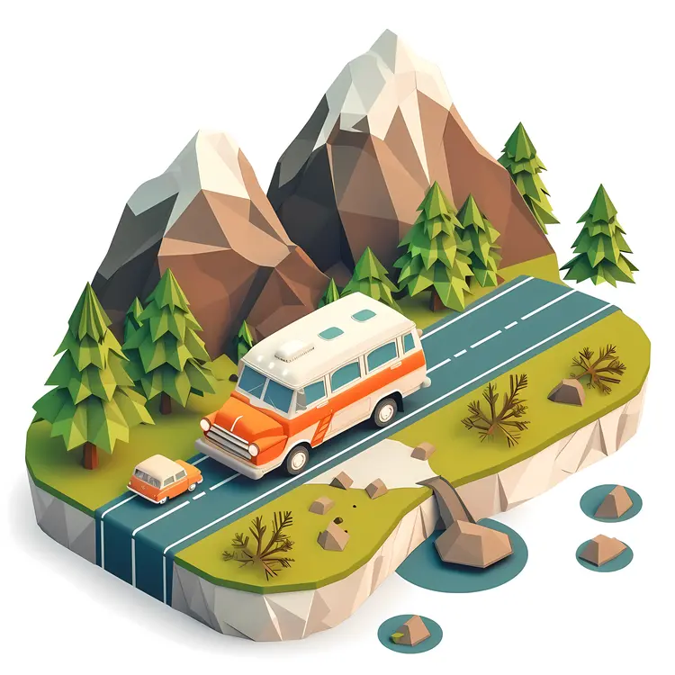 Orange Camper Van on Mountain Road