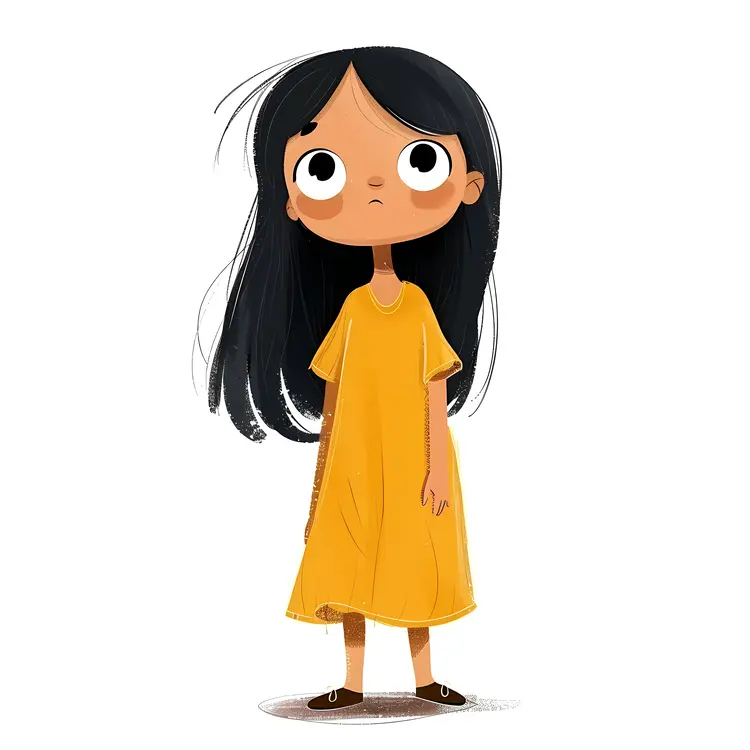 Cute Cartoon Girl in a Yellow Dress