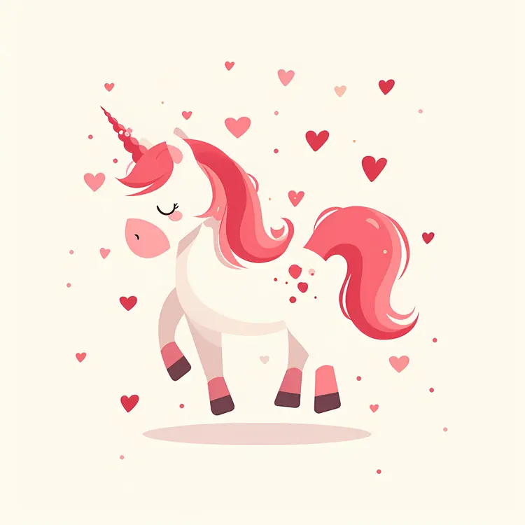 Playful Pink Unicorn with Hearts