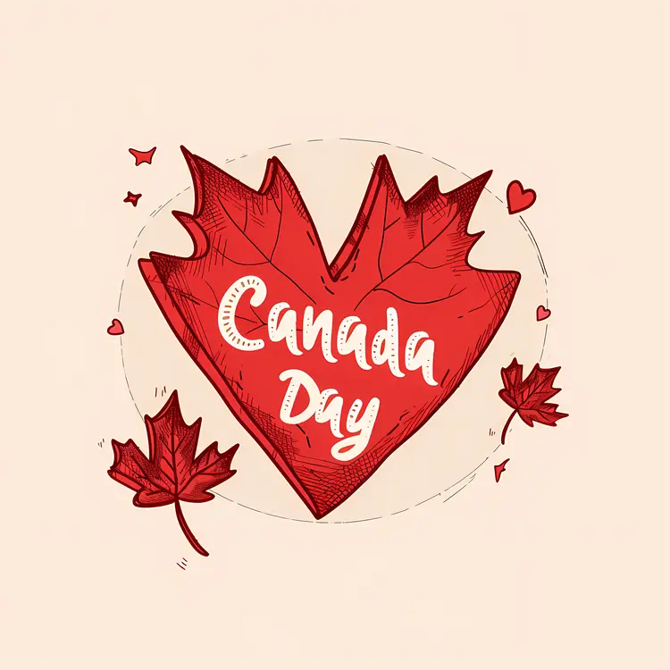 Canada Day Heart with Maple Leaves