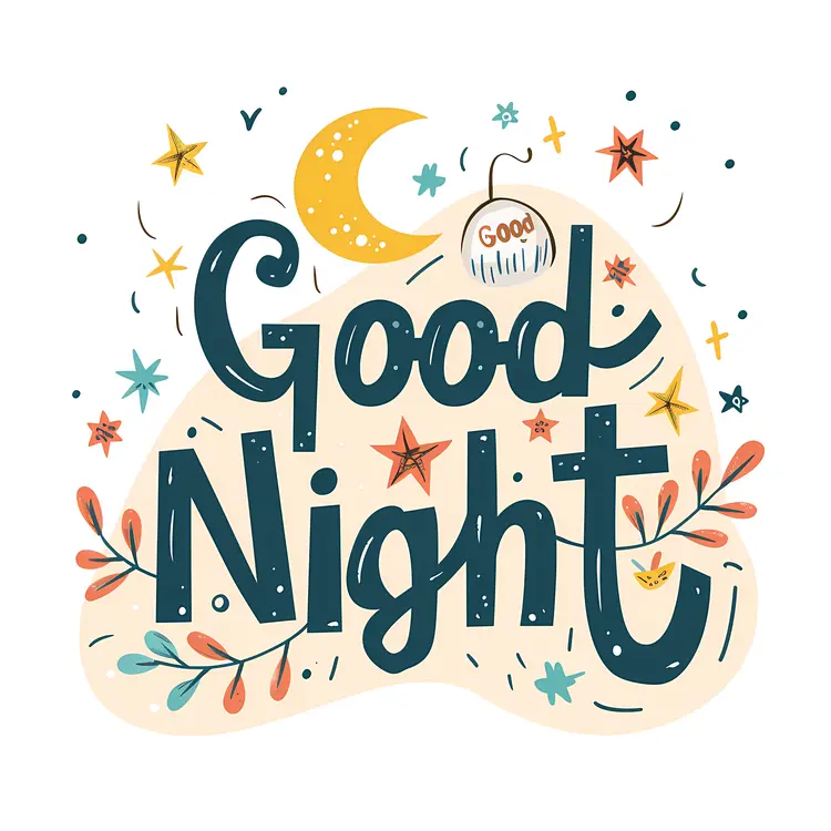 Good Night Text with Moon and Stars