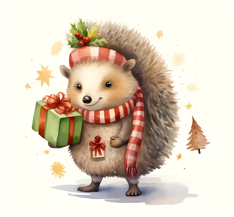 Hedgehog with Christmas Gift