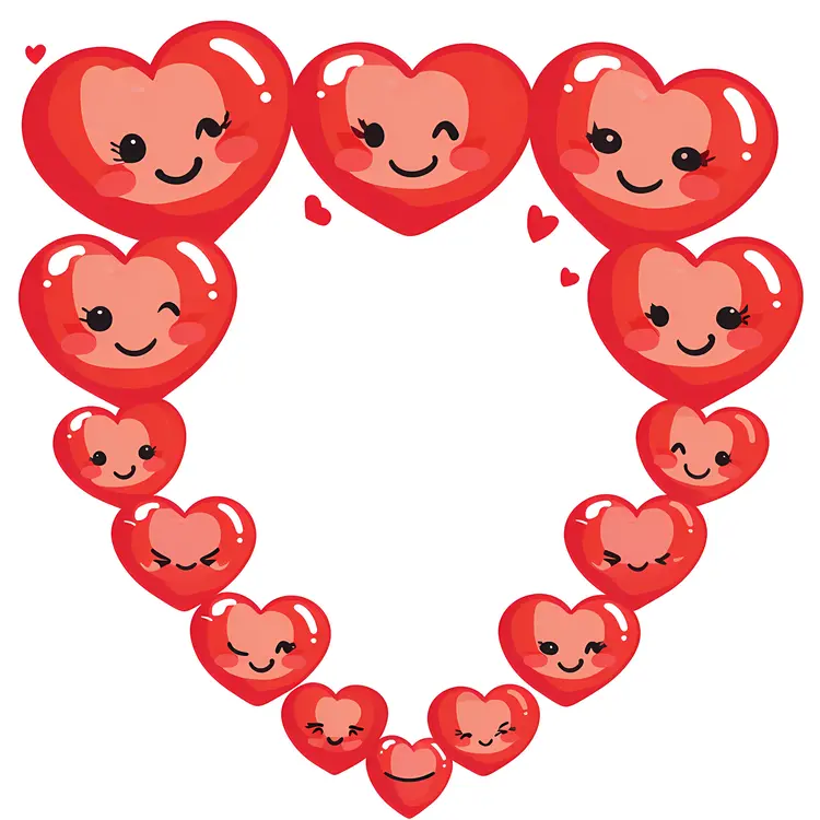 Heart-shaped Cartoon Frame with Smiling Hearts