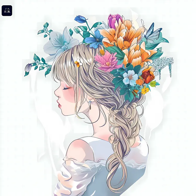 Woman with Floral Hair Illustration