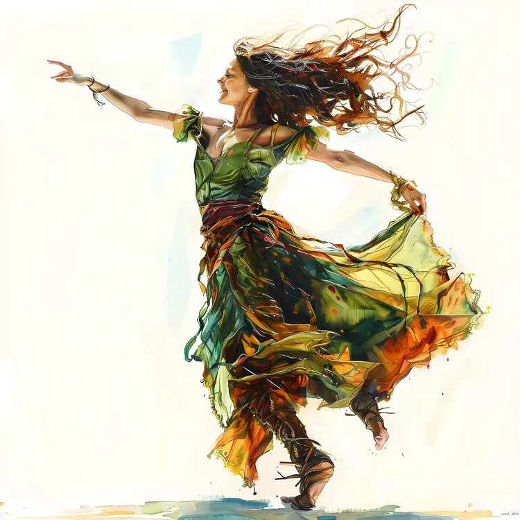 Graceful Dancing Woman in Flowing Dress