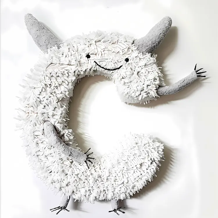 Furry Letter C with Cute Monster
