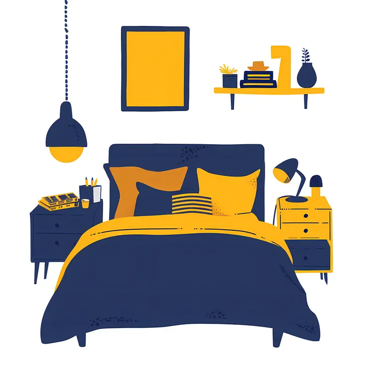 Stylish Bedroom with Blue and Yellow Decor