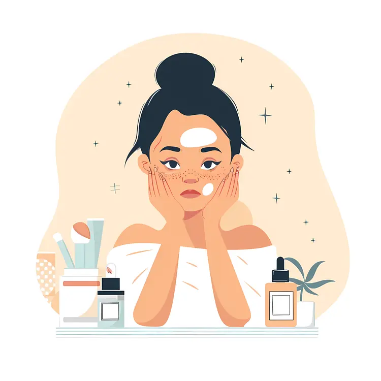 Illustrated Woman with Skincare Routine