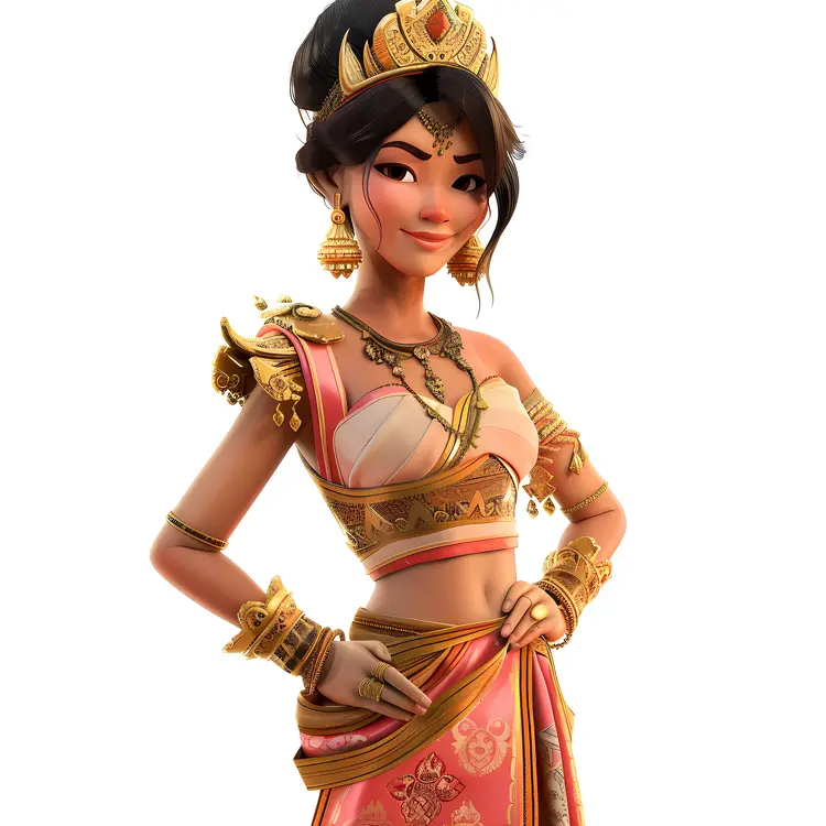 Elegant Animated Princess with Golden Jewelry