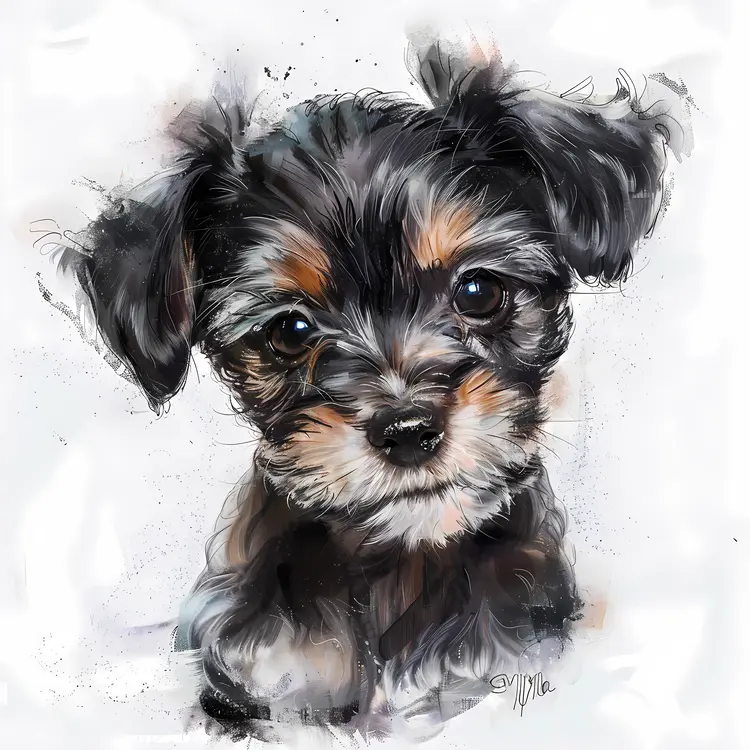 Black and Brown Puppy on White Background