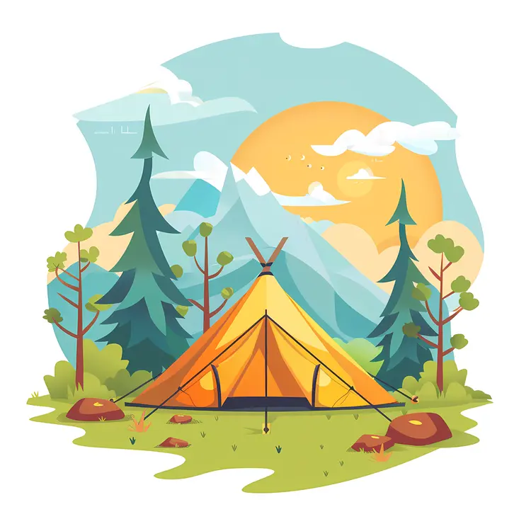 Daytime Camping Scene with a Tent