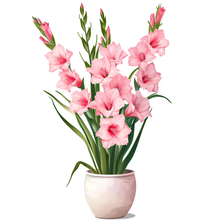 Light Pink Gladiolus in White Pot