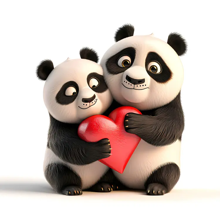 Pandas Holding a Heart