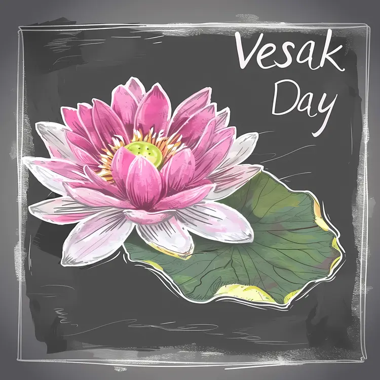 Pink Lotus Flower with Leaf for Vesak Day