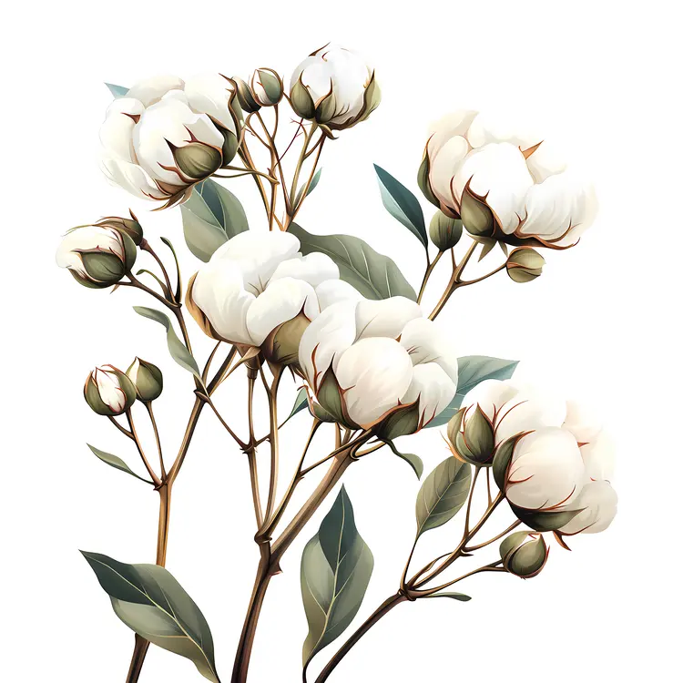 Botanical Illustration of Cotton Plant