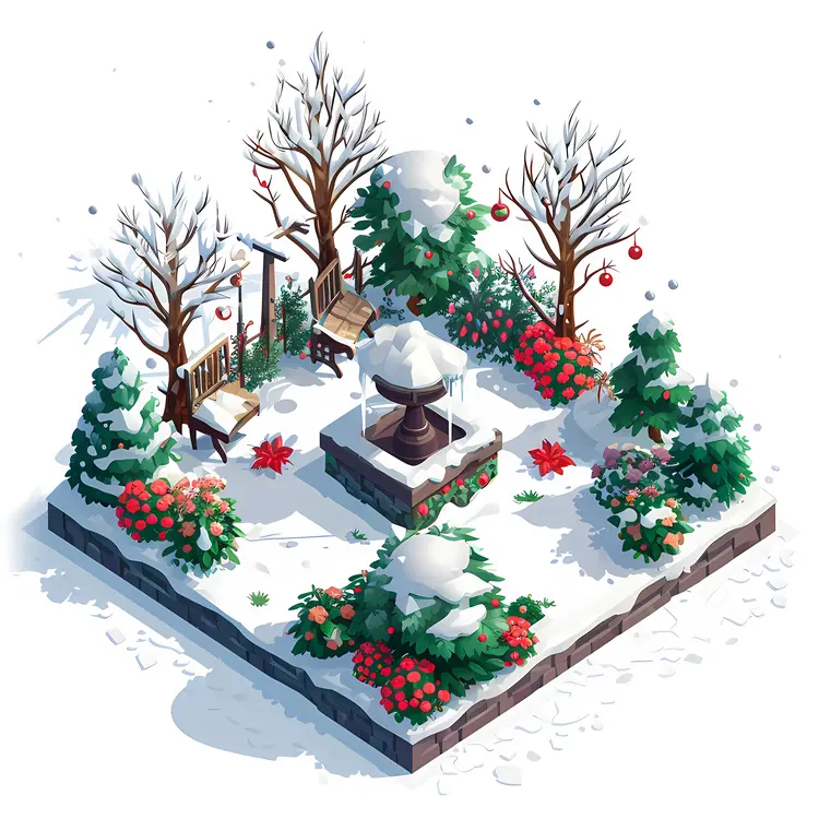 Cozy Winter Park with Benches