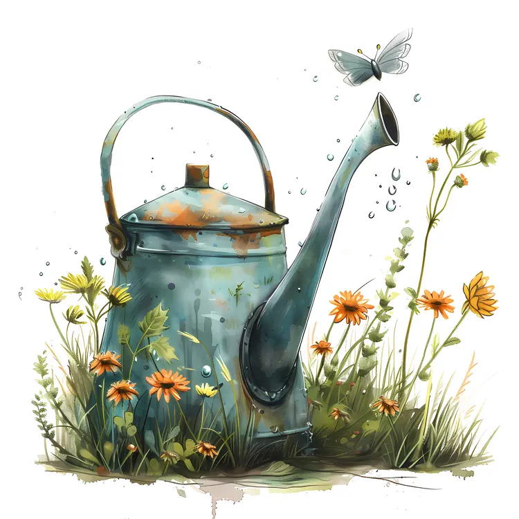 Rustic Watering Can with Flowers