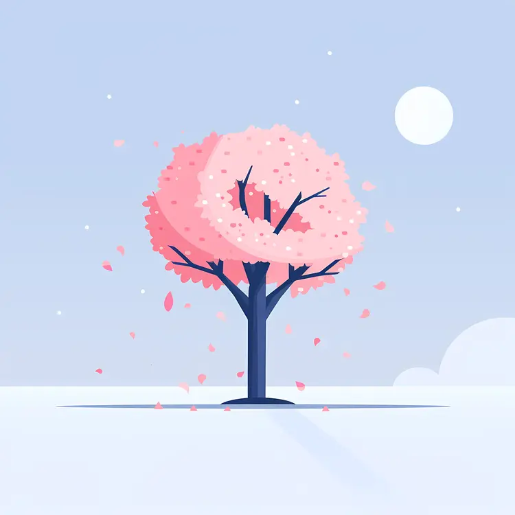 Pink Blossom Tree in a Snowy Landscape