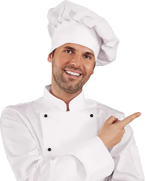 Chef in White Uniform Pointing