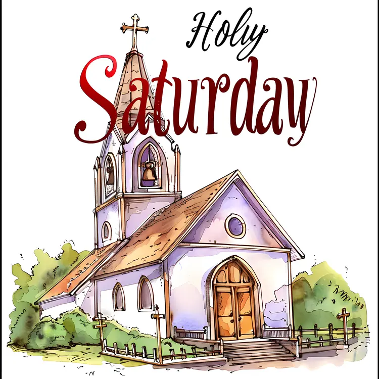 Holy Saturday Church Illustration with Trees