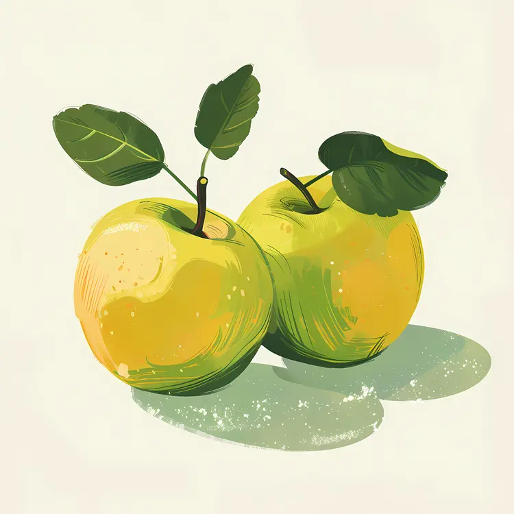 Yellow Apples with Leaves