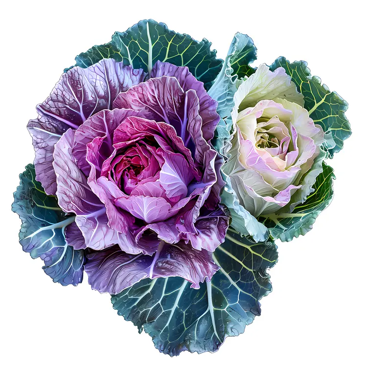 Two Colorful Cabbages Illustration