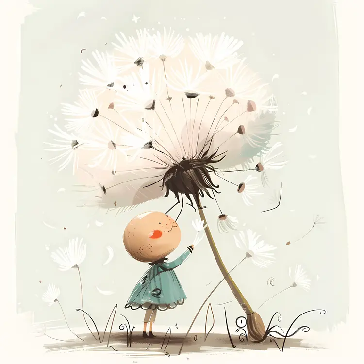 Child with Giant Dandelion Illustration