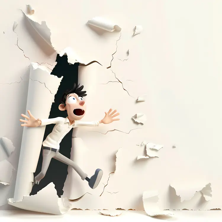 Cartoon Man Breaking Through Wall