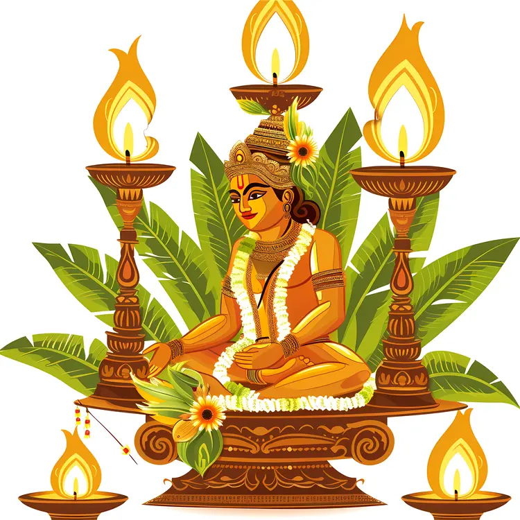 Seated Deity with Lamps and Leaves