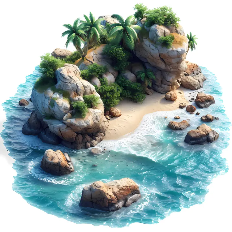 Tropical Island with Rocky Beach