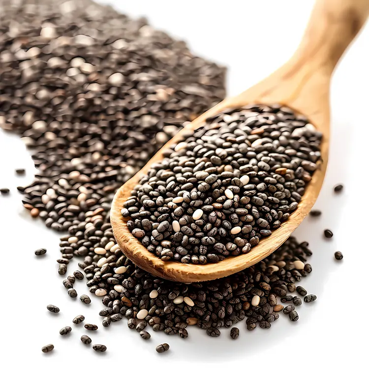 Chia Seeds on Wooden Spoon Close-up