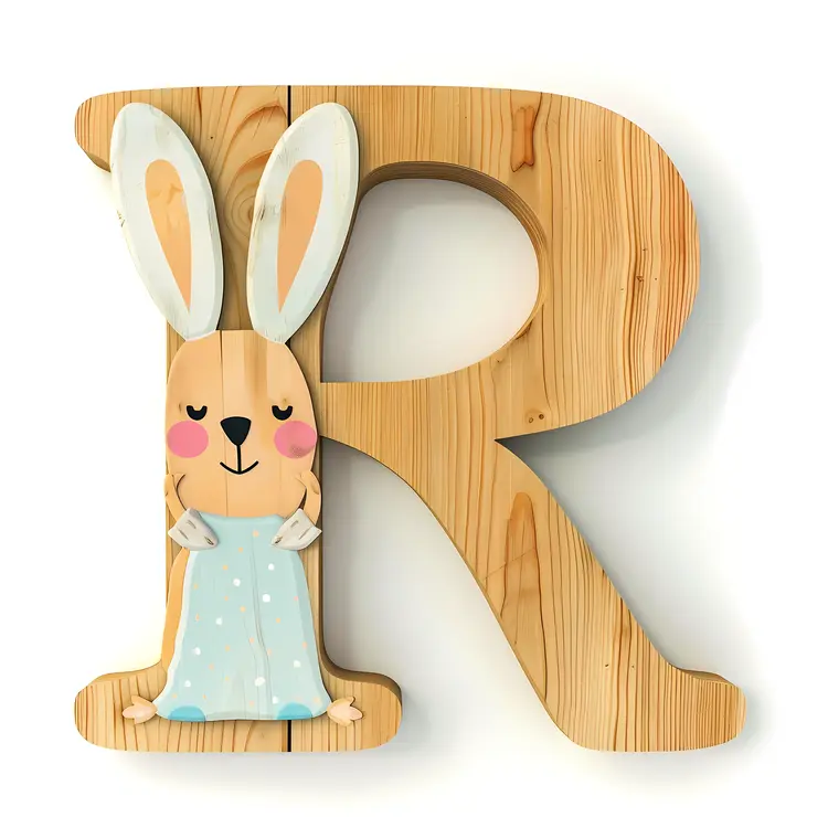 Wooden Letter R with Adorable Bunny