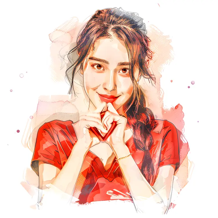 Smiling Woman Holding a Heart Illustration