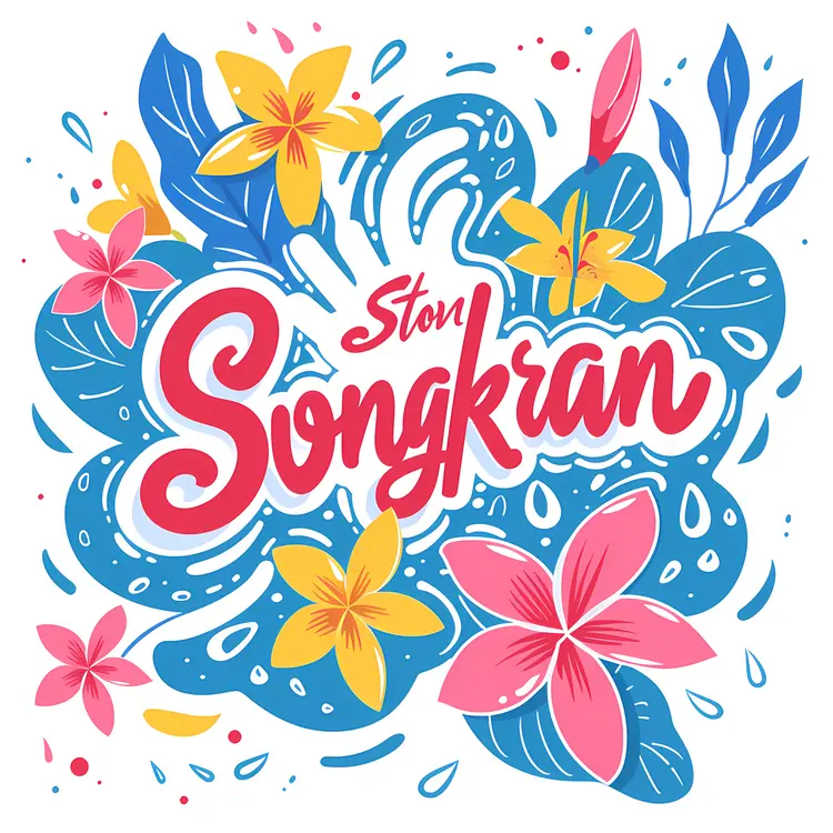 Songkran Festival with Blue and Pink Flowers