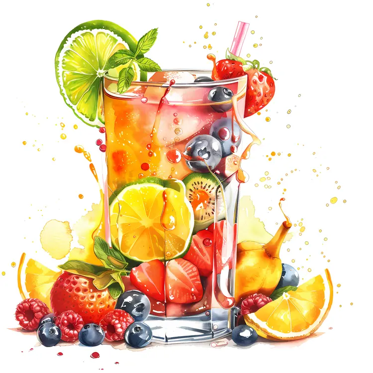 Colorful Fruit Juice with Fresh Fruits