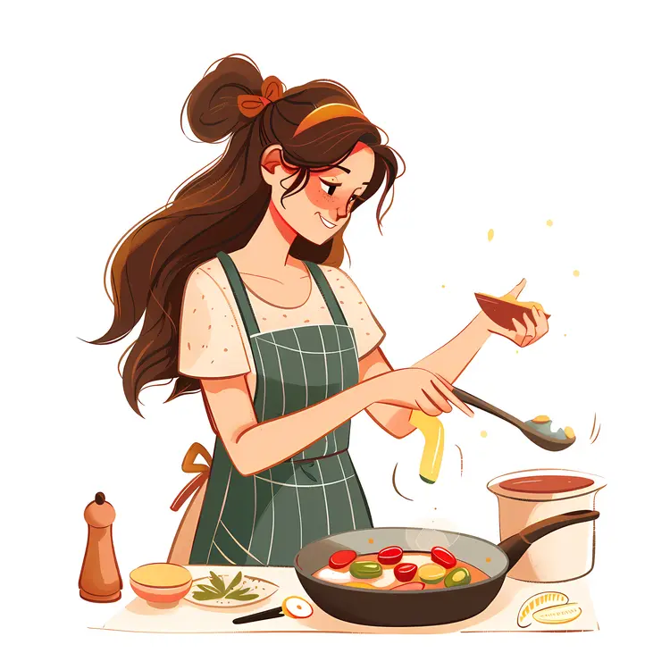 Woman Cooking with Vegetables