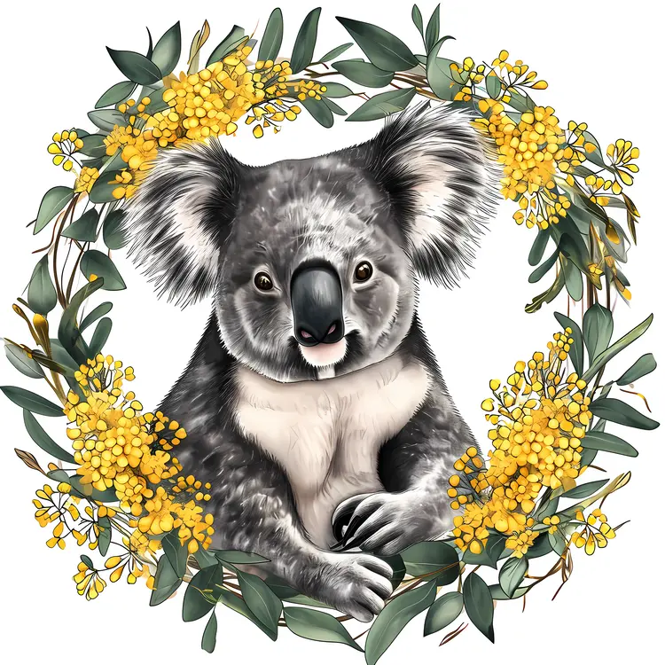 Cute Koala in Floral Wreath